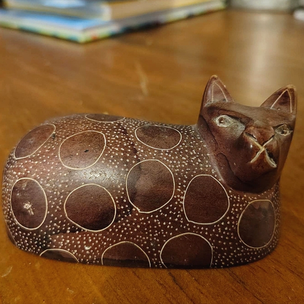 Vtg Hand-carved Soapstone Cat Figurine Kenya - Picture 11 of 11